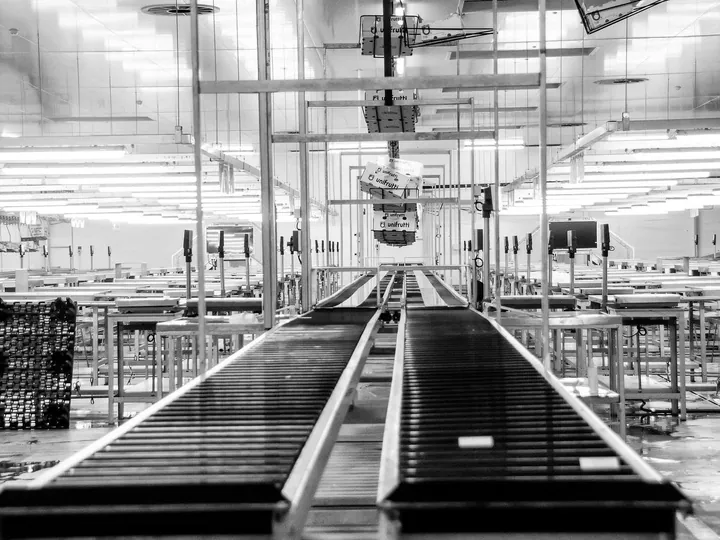 Conveyor system inside a production facility.